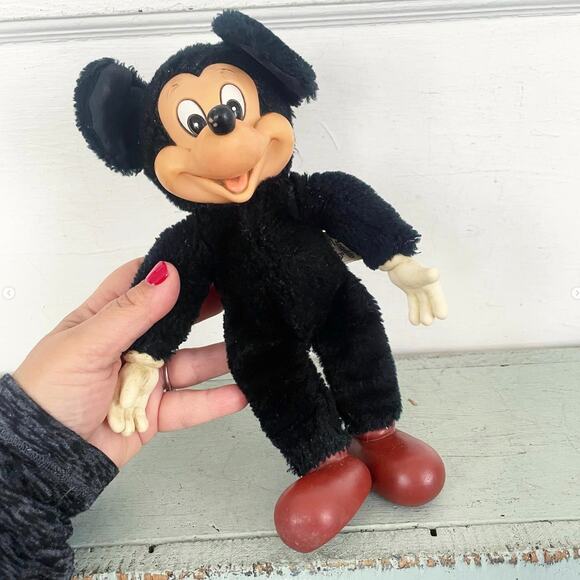 Vintage Mickey Mouse Plush Stuffed Doll Rubber Face Hands Feet Knickerbocker Tag - Picture 3 of 8